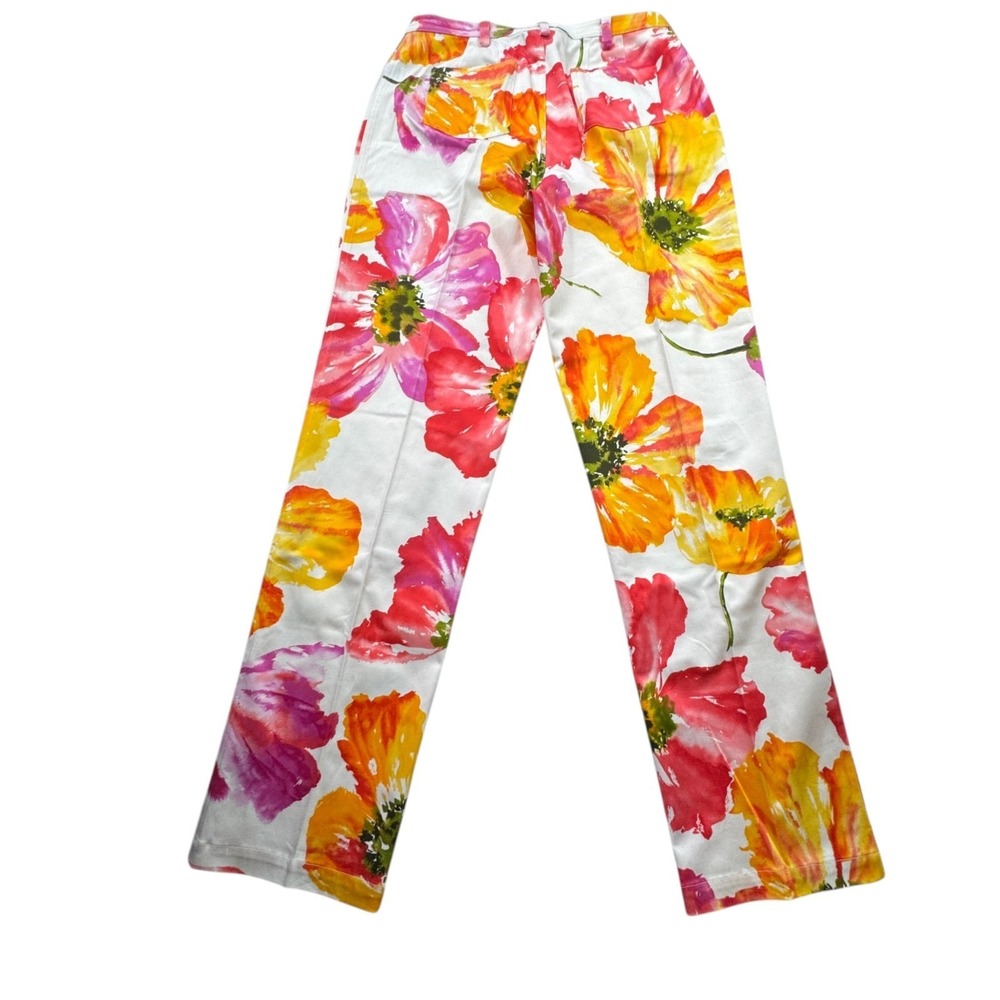 Company Ellen Tracy Floral Pants Womens 8 Orange Pink Yellow Coastal Preppy VTG - Picture 12 of 12